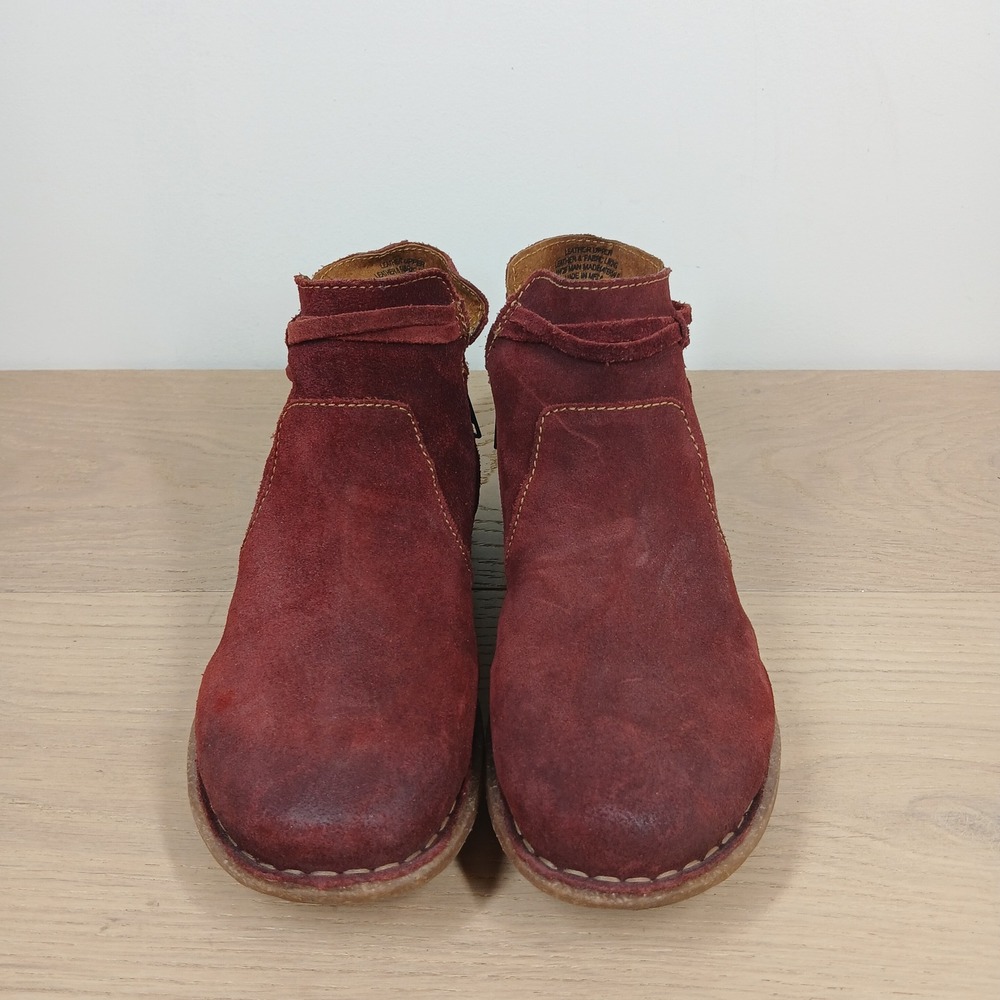 Born Ankle Boots Women 7 Burgundy Suede Leather Lace Up Boho Western Artisan - Picture 3 of 12